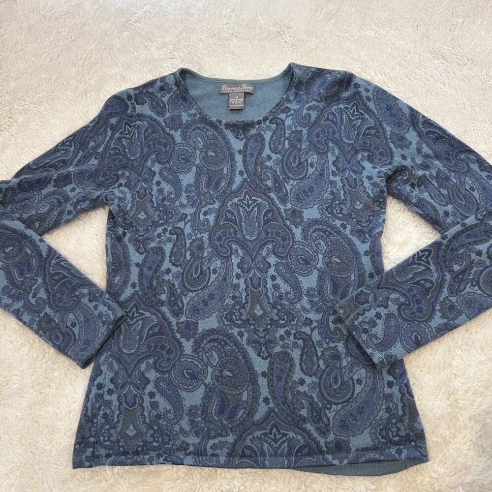 Womens Cashmere Blue Paisley Sweater Sz M Preppy Soft Granola Tomato CostalGirl
